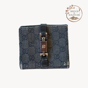 Gucci Jackie Demin Monogram Canvas Bifold Wallet with Vintage Piston Closure